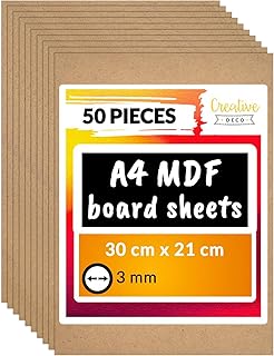 Creative Deco 50 x A4 MDF Board Sheet | 300 x 210 x 3mm Wood