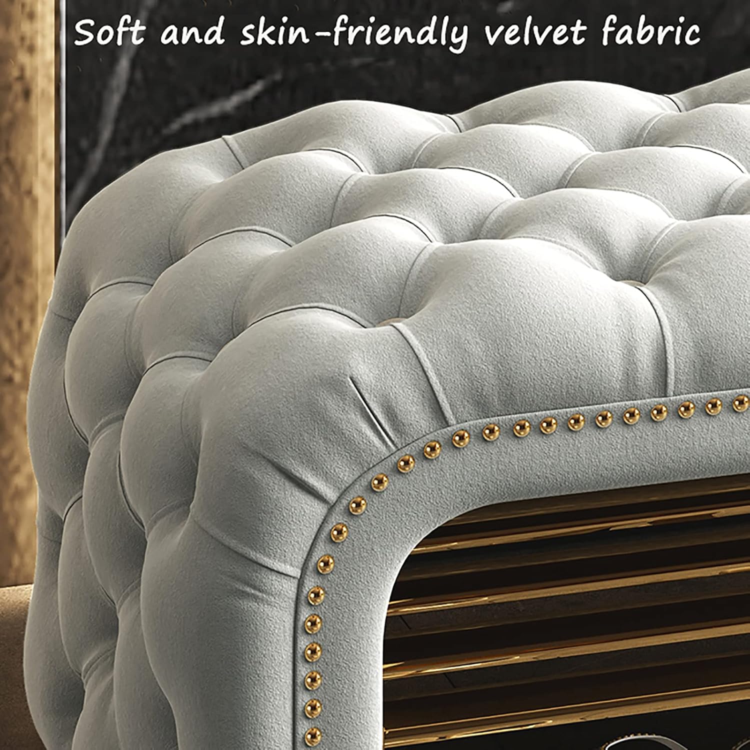 Luxurious Button Tufted Entryway,Modern Comfy End of Bed Seat,Velvet Upholstered Shoe Shoe Rack Shoe Storage Organizer-A 90x40x45cm(35x16x18in)