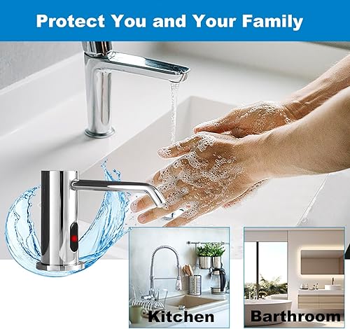 Miniatura 8 de Dispensador de jabón automático sin contacto para fregadero de cocina y baño, dispensador de jabón eléctrico comercial líquido integrado con botella