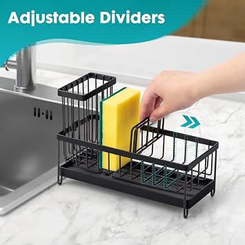 Sinnsally Sink Caddy,Kitchen Sink Tidy Organizer,Sponge Holder with Brush Holder,Washing up Caddy,Sinkware Organiser for Countertop Kitchen Storage & Organisation