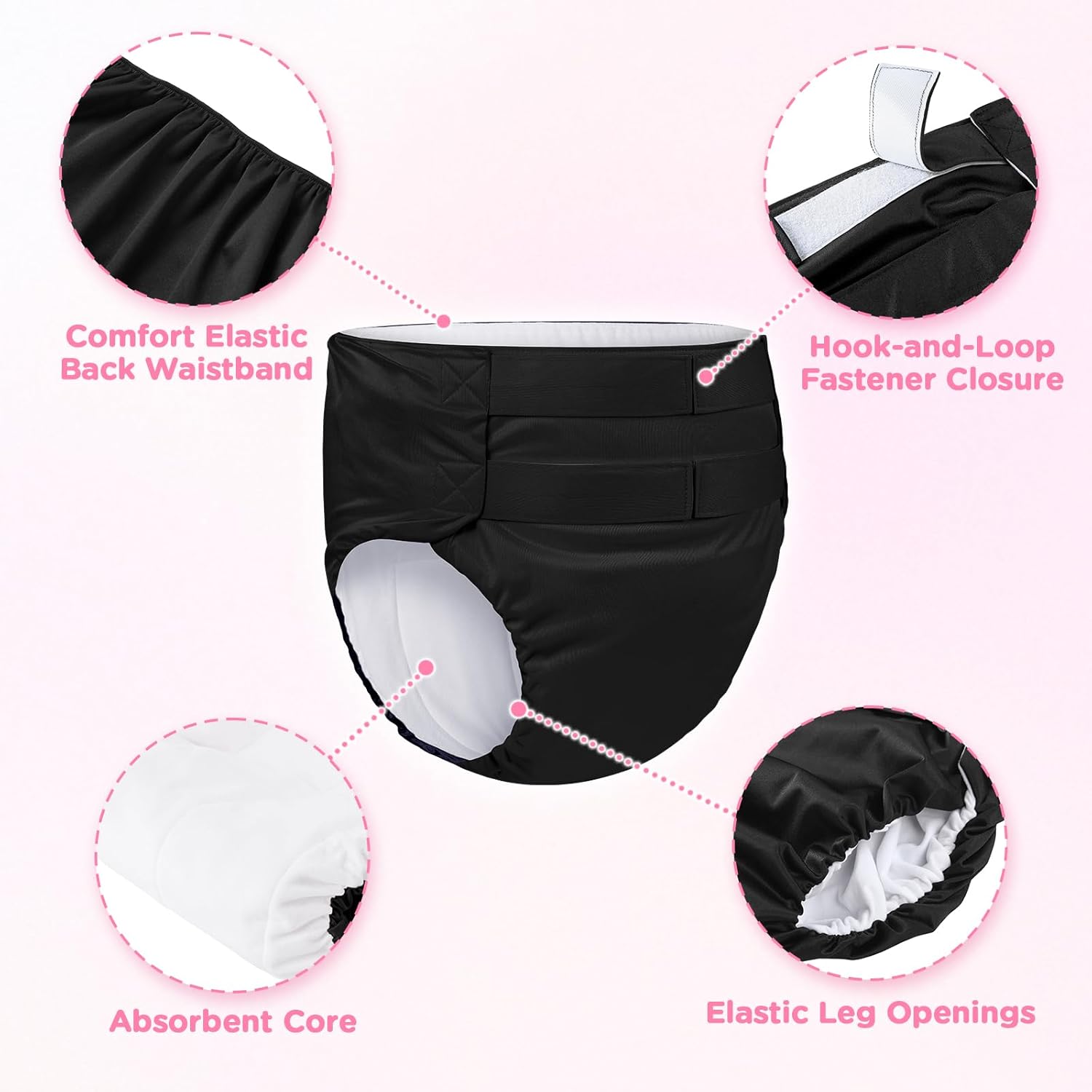 Littleforbig Soft Underwear Comfortable Washable Adjustable Reusable Waterproof Hook-and-Loop Adult Training Pants Black S - Image 3