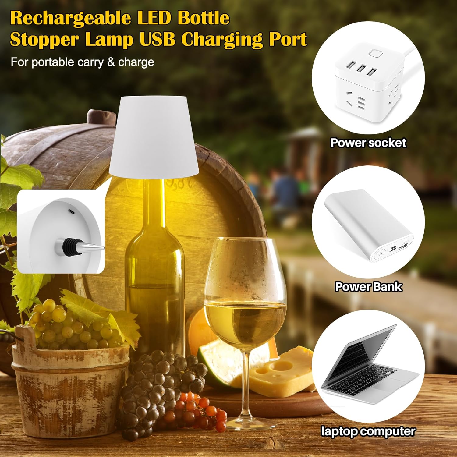 2PCS Wireless Bottle Lamp,Metal Wine Bottle Light with 3 Color Light Dimming, Waterproof Bottle Touch Lamp Head for Room, Bar, Restaurants, Party, Decor & Gifts (White)