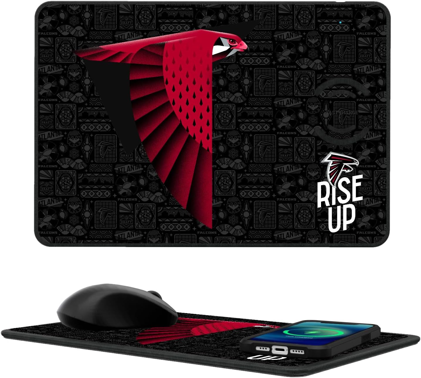 Keyscaper Atlanta Falcons 2024 Illustrated 15W Fast Wireless Charger and Mouse Pad