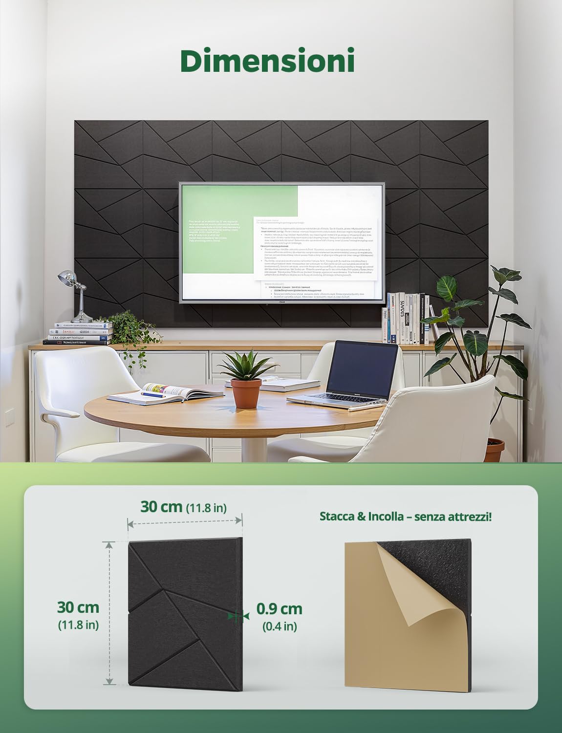 Pannelli Fonoassorbenti Autoadesivi, Confezione da 18 Pezzi, Decorativi Righe Acustico Pannello per Pareti e Porta, Fonoassorbente Parete Panels per Studio, Stanza, Ufficio (Nero, 30x30x0,9 cm)