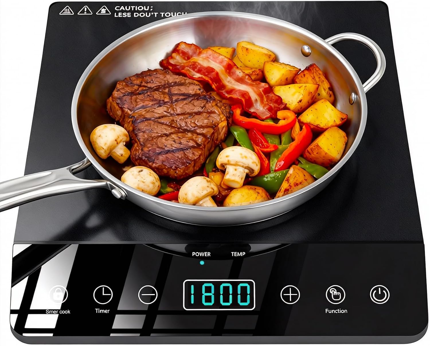 Portable Induction Cooktop Single Burner 1800W, Touch Control Plug in | ETL-Certified, 3 Hour Timer, 12 Temp From 140℉ to 465℉, Child Lock, Portable Countertop 110V Plug Design for Kitchen RV Dorm