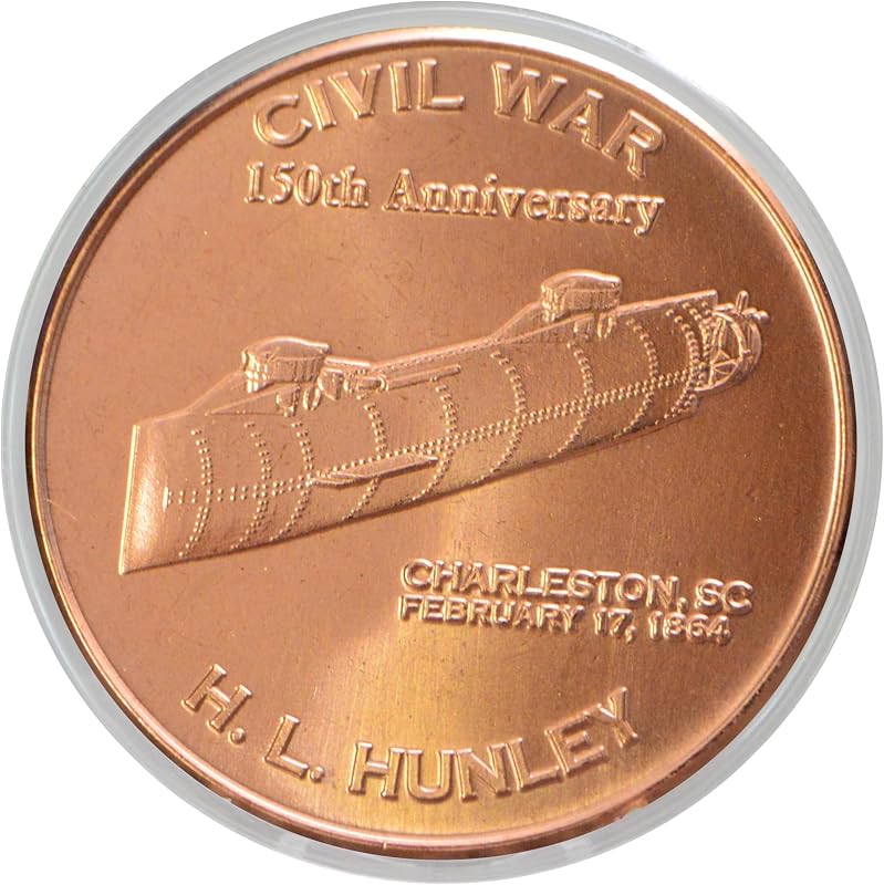 H.L. Hunley Civil War Submarine 1 oz 99.9% Pure Copper Round in Capsule | 99.9% Pure Copper, Made in USA, Direct Fit Air Tight Acrylic Capsule, Certificate of Authenticity Included