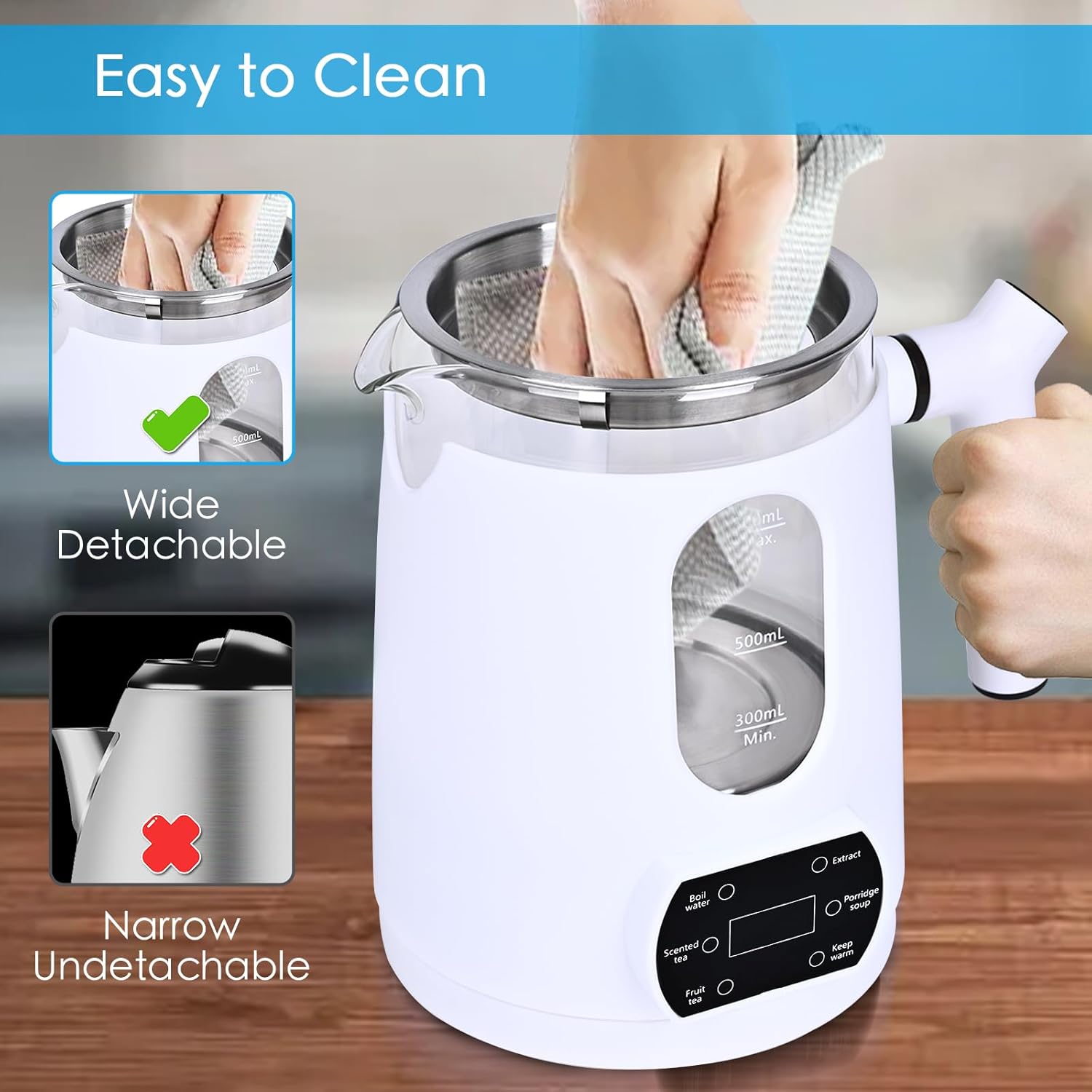 Electric Hot Tea Maker,Automatic Tea Kettle Pot with Tea Infuser,Electric Kettle for Tea Brewer,Temperature Control and Tea Keep Warm, 6 Flavor Controls,0.8L