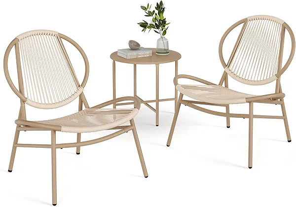 SONGMICS Patio Furniture Set 3 Pieces, Garden Bistro Acapulco Chairs, Outdoor Seating, Side Table and 2 Chairs, Indoor and Outdoor Conversation Sets, Balcony Porch, Camel Brown UGGF021K01
