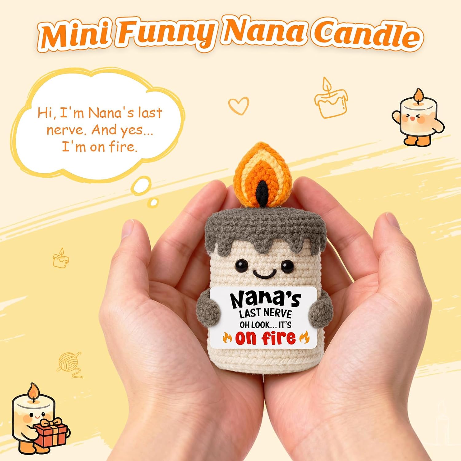 YUEYUQIU Funny Birthday Gifts for Nana, Handmade Crochet Candle for Grandma