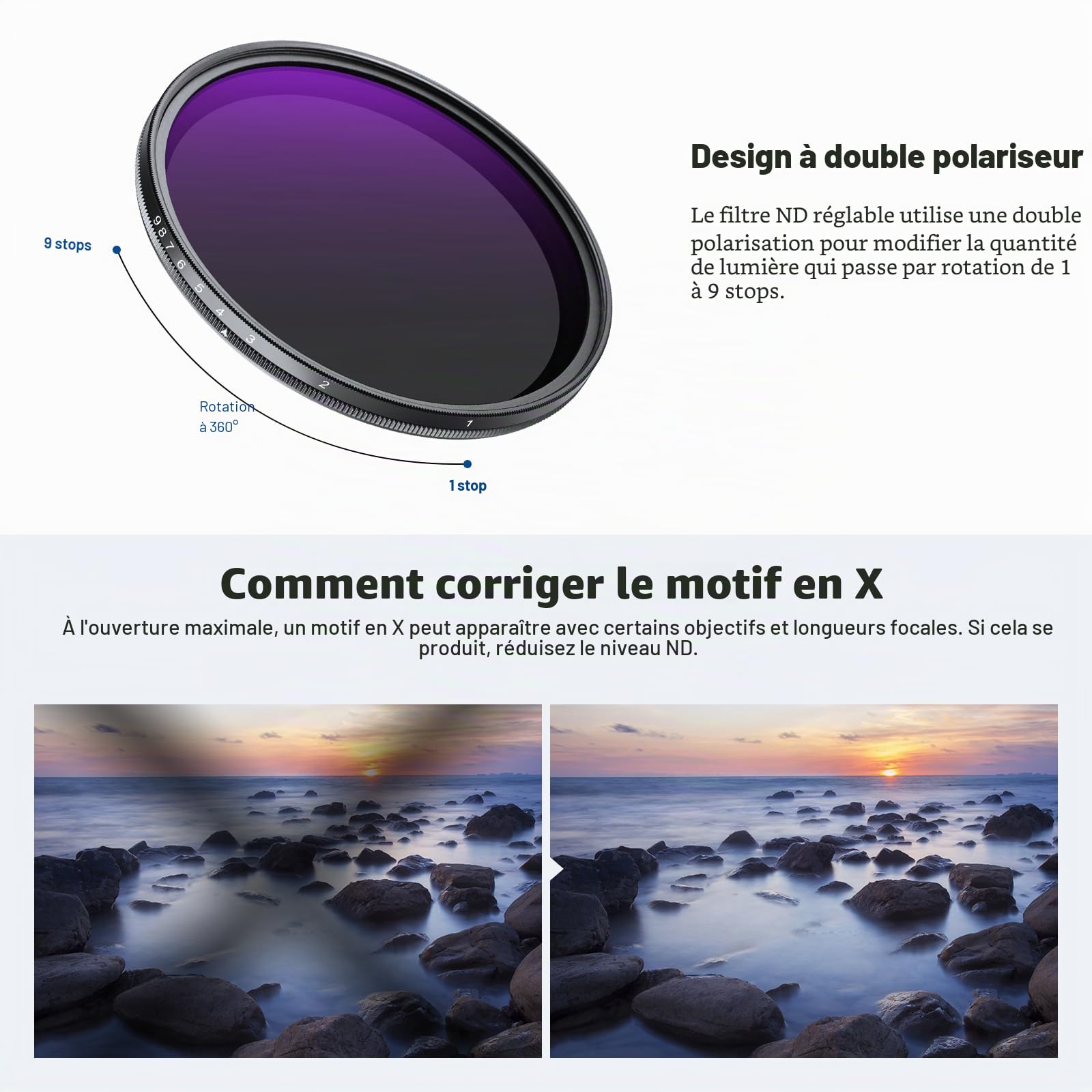 NEEWER Filtre ND Variable 67mm ND2-400 (1-9 Arrêts) avec Bouchon d'Objectif,Cordon,Chiffon,Réglage Précis de Densité Neutre,Verre Optique Multicouche Résistant aux Empreintes Digitales et aux Rayures