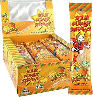 Sour Power Candy Straws, Mango, 1.75 oz (Pack of 24)