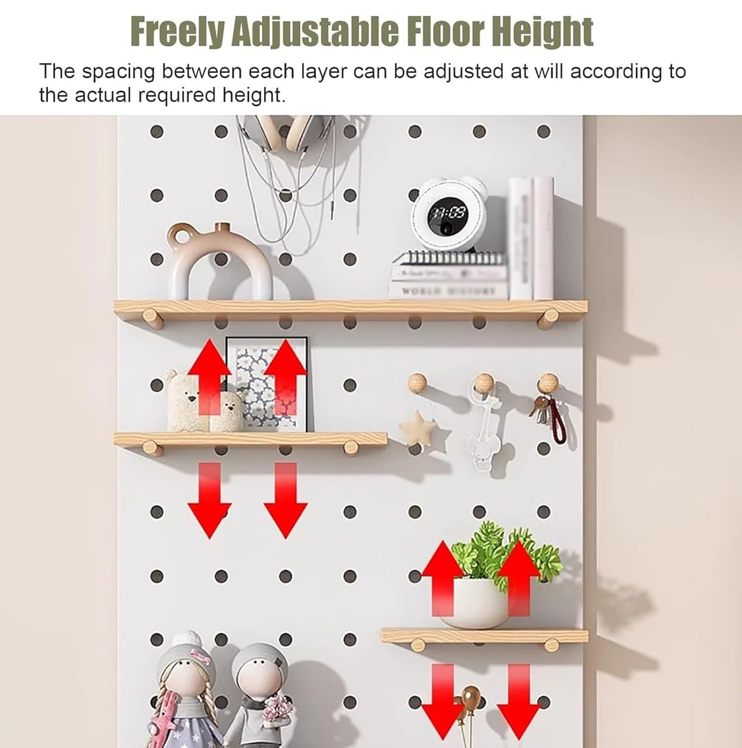 Steckbrett Display Stand, Wand-Organizer-Pegboard, Holz-Pegboard-Organizer-Kit, Peg Board-Kombinations-Kit, Pegboard-Wandhalterung, Wohnzimmer Küche Werkzeug-Aufbewahrungsregal C,W120×H60cm