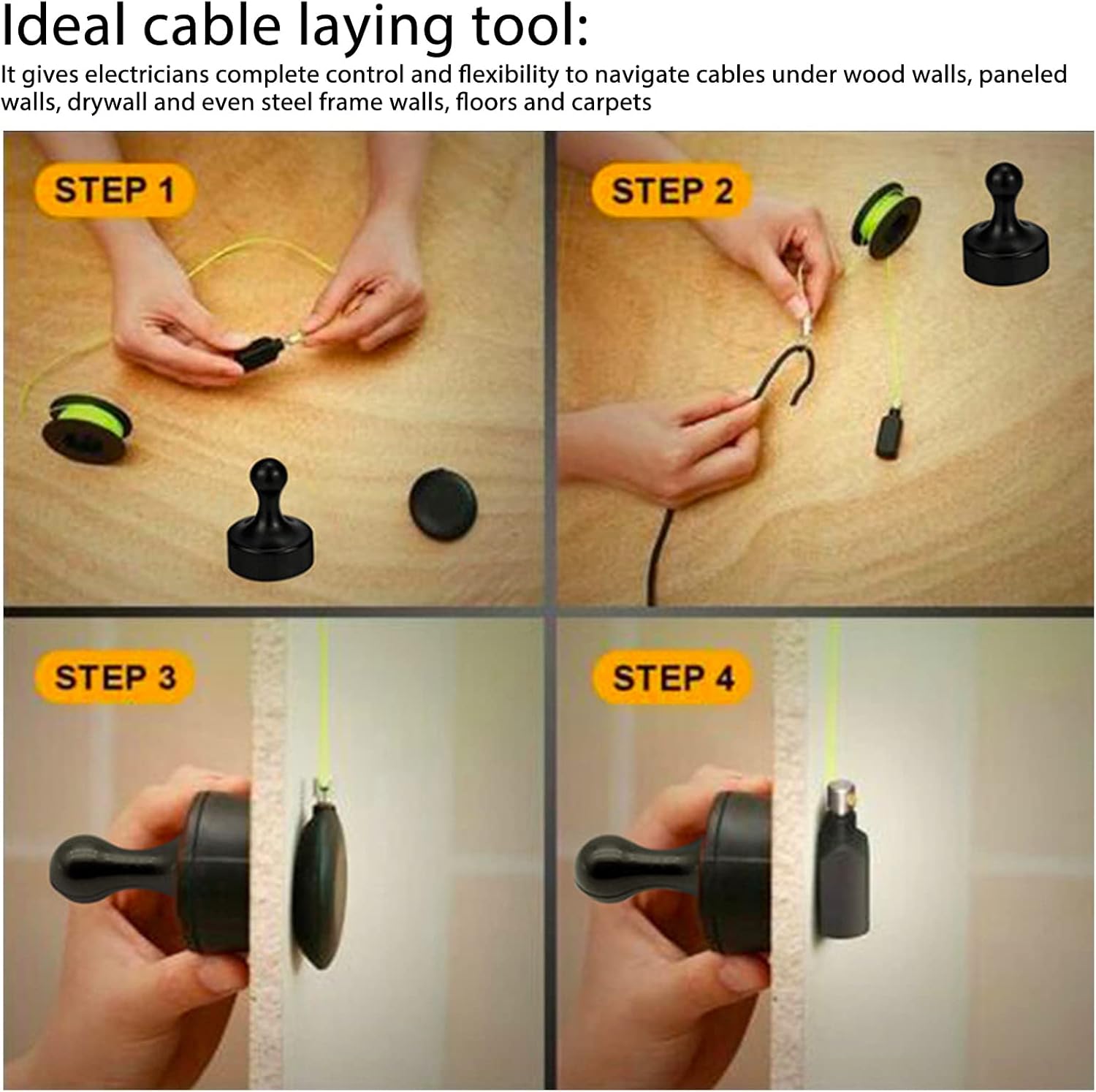 Magnetic Wire Puller for Electricians, Magnetic Fish Tape Wire Pulling System Wire Cable Wire Fishing Tools Electrical Fish Tape Wire Puller Wire Snake Magnet Fishing Kit