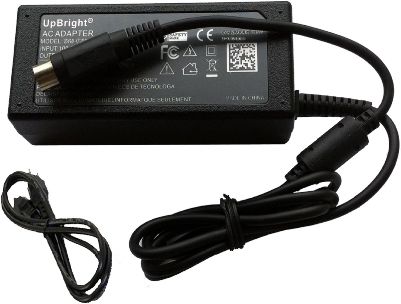 UPBRIGHT4-Pin DIN AC/DC Adapter Compatible with AKAI LCT2060 LCT 2060 20in 20" LCD TV Switching Mode Universal Power Supply Cord Cable PS Battery Charger Mains PSU (with 4-Prong Connector)