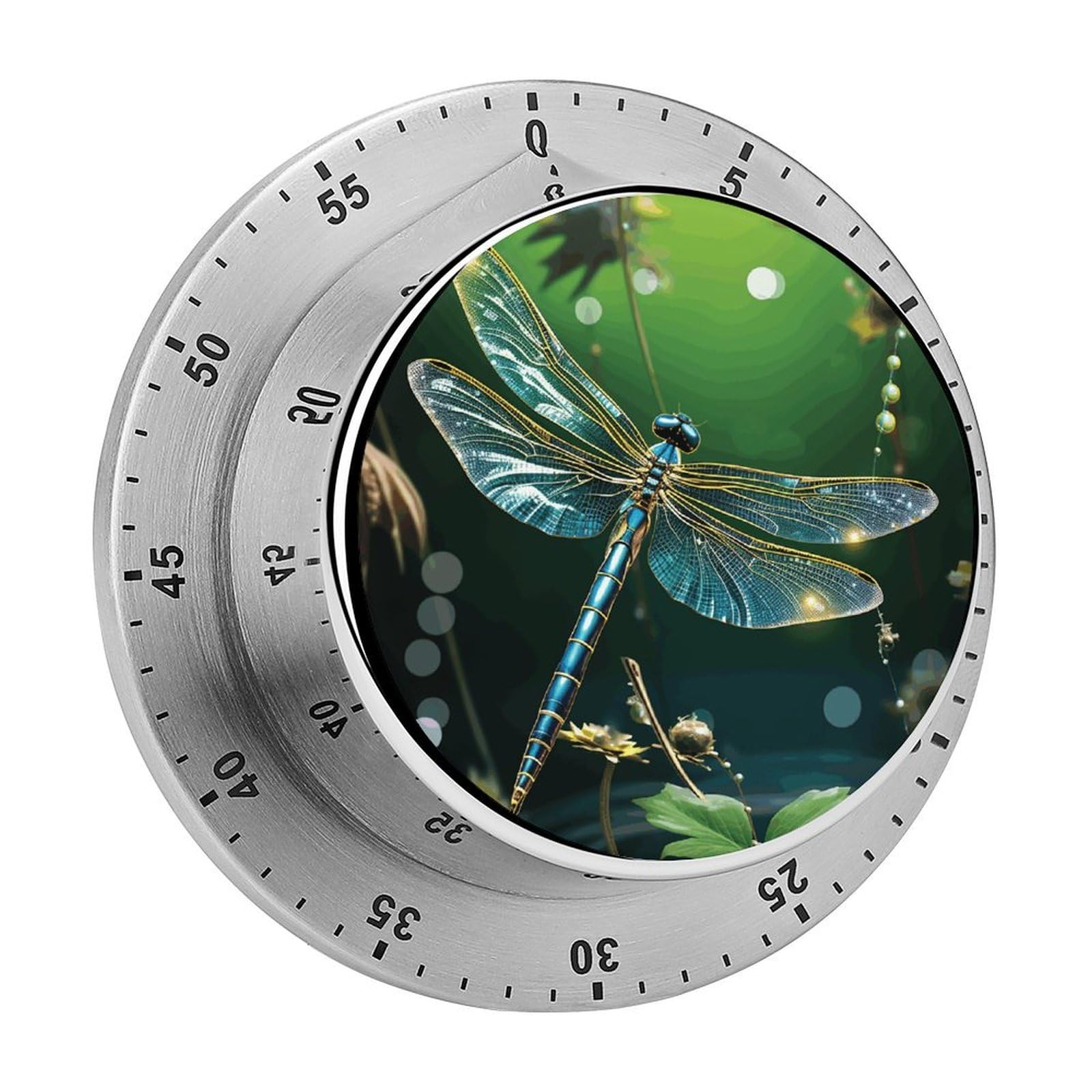 Dragonfly Green Timers Adsorbable Stainless Steel Kitchen Timer Loud 60 Minute Visual Timer Portable Manual Countdown Timers Alarm Clock Time Management Tool for Home Work