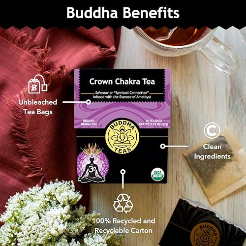 Miniatura 5 de Buddha Teas - Té Crown Chakra - Té de hierbas orgánico - Para conexión espiritual - Con lavanda, hoja de Gotu Kola, pétalo de rosa y esencia de