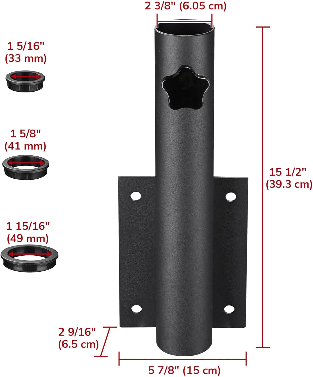 Yescom Flagpole Dock Side Bracket Universal Flag Pole Deck Holder Sleeve Fits for Pole Diameter 1" to 2 3/8", Black