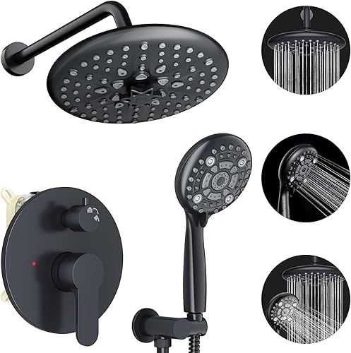Miniatura 10 de EMBATHER Juego de grifos de ducha negros, sistema de ducha de cabezal de lluvia con 8 modos de alta presión de mano completo y kit de ajuste de