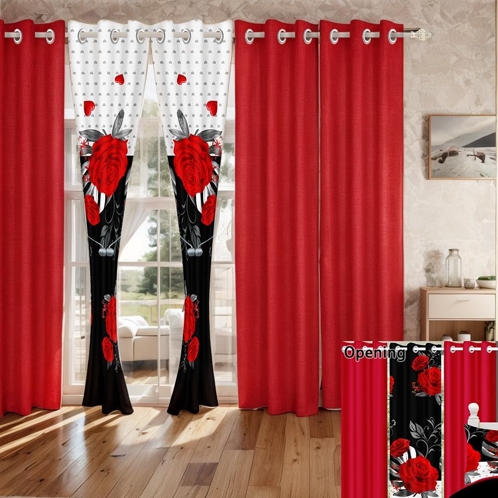 Elegant Red Rose Floral Cal King Comforter Set, Luxury 9-Piece Bed in a Bag Cal King Bedspread with Matching Curtains, Ultra Soft & Breathable Botanical Bedding, All-Season Decor for Master Suite