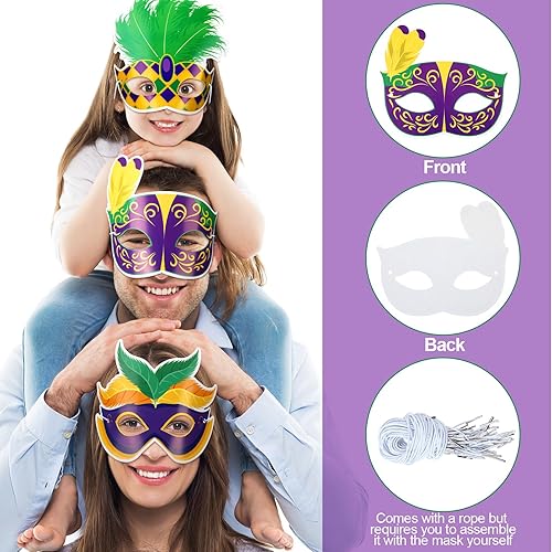 Vista 3 de Silipull 72 máscaras de papel de Mardi Gras, máscaras a granel para mujeres, hombres y niños, disfraces novedosos de Mardi Gras, máscara de carnaval