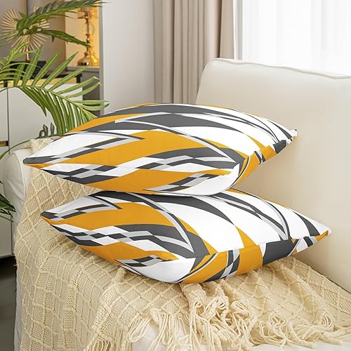 Miniatura 3 de Juego de 2 fundas de cojín cuadradas geométricas de diamantes reversibles para decoración de niños, fundas de almohada de cuadros amarillos, grises