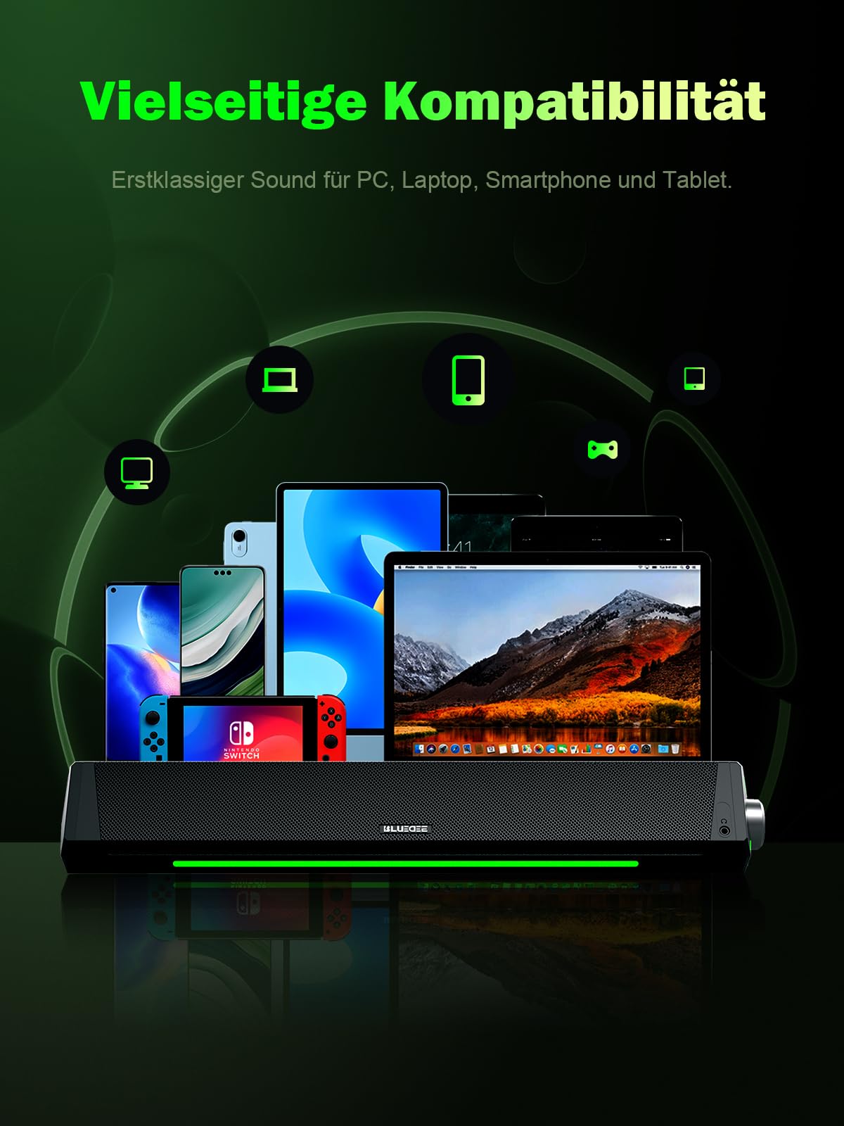 Bluedee PC Lautsprecher, Bluetooth & 3,5-mm AUX, USB Stromversorgung