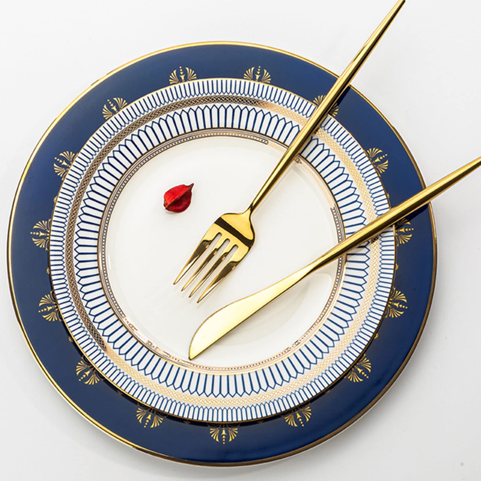 48-częściowy zestaw zastawy stołowej Delikatna zastawa stołowa z porcelany kostnej, Zestawy zastawy porcelanowej, Zastawa stołowa ze złotym wykończeniem, Zestaw obiadowy z ceramicznymi filiżankami do
