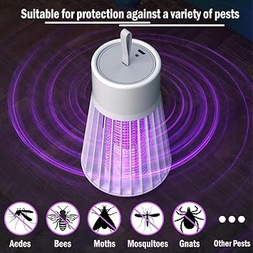 Bug Zapper Outdoor Indoor Electric, Rechargeable Portable Mosquito Trap Fly Killer, USB Efficient Mosquito Zapper Killer with UV Attraction and Security Grid,Fly Zapper for Patio, Home