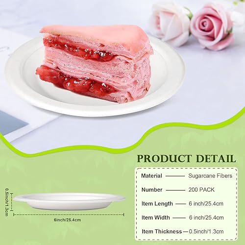 Miniatura 8 de Platos de papel pequeños de 6 pulgadas, platos desechables ecológicos compostables para aperitivos, pasteles, postres