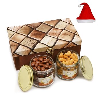 Jaiccha Ghasitaram Christmas Gifts Miracle Box of 2 Jars of Chocolate Coated Almonds and Crunchy Cashews
