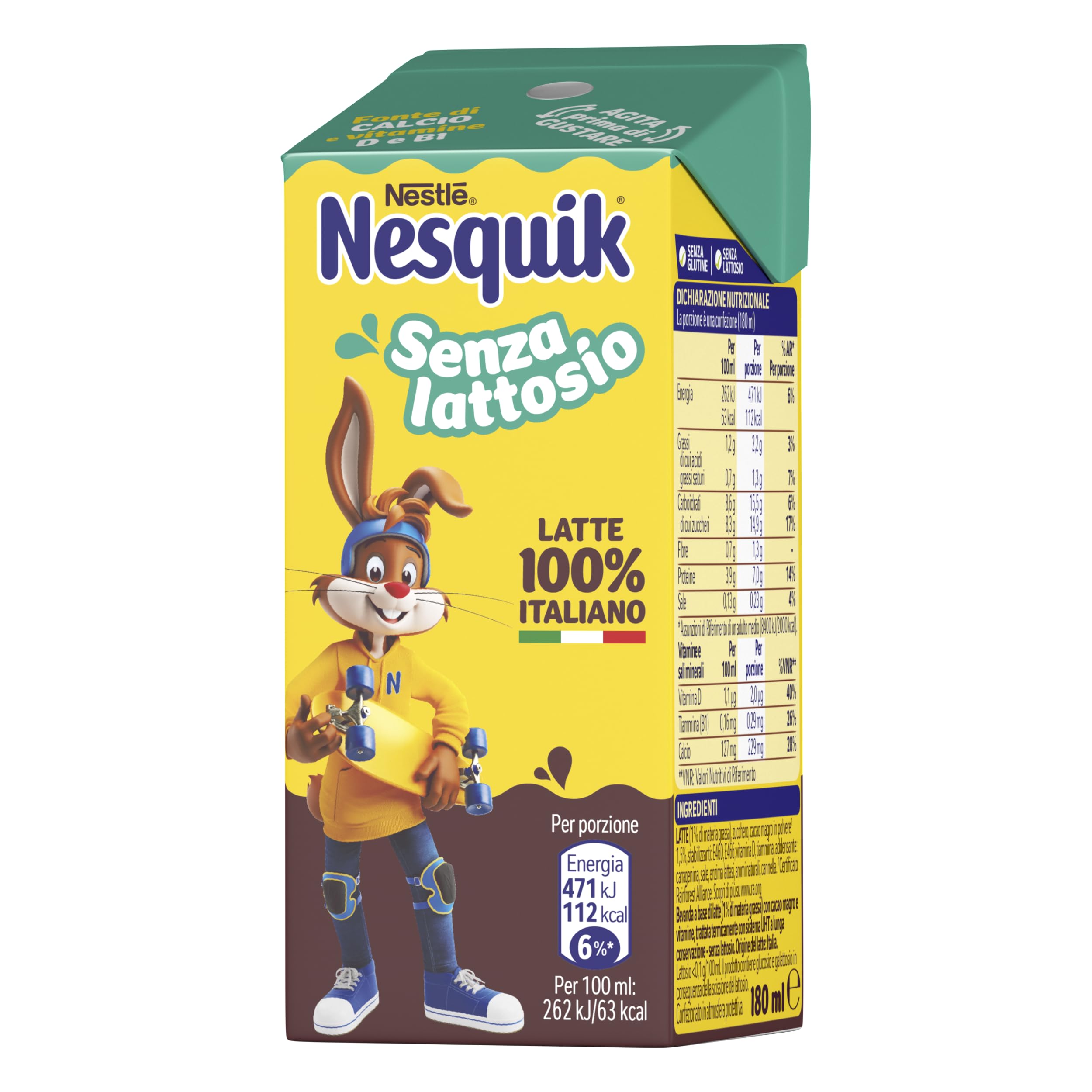 NESQUIK Pronto da Bere Senza Lattosio Latte e Cacao, 8 Confezioni da 3 Brick da 180ml (24 Brick 4,32L)