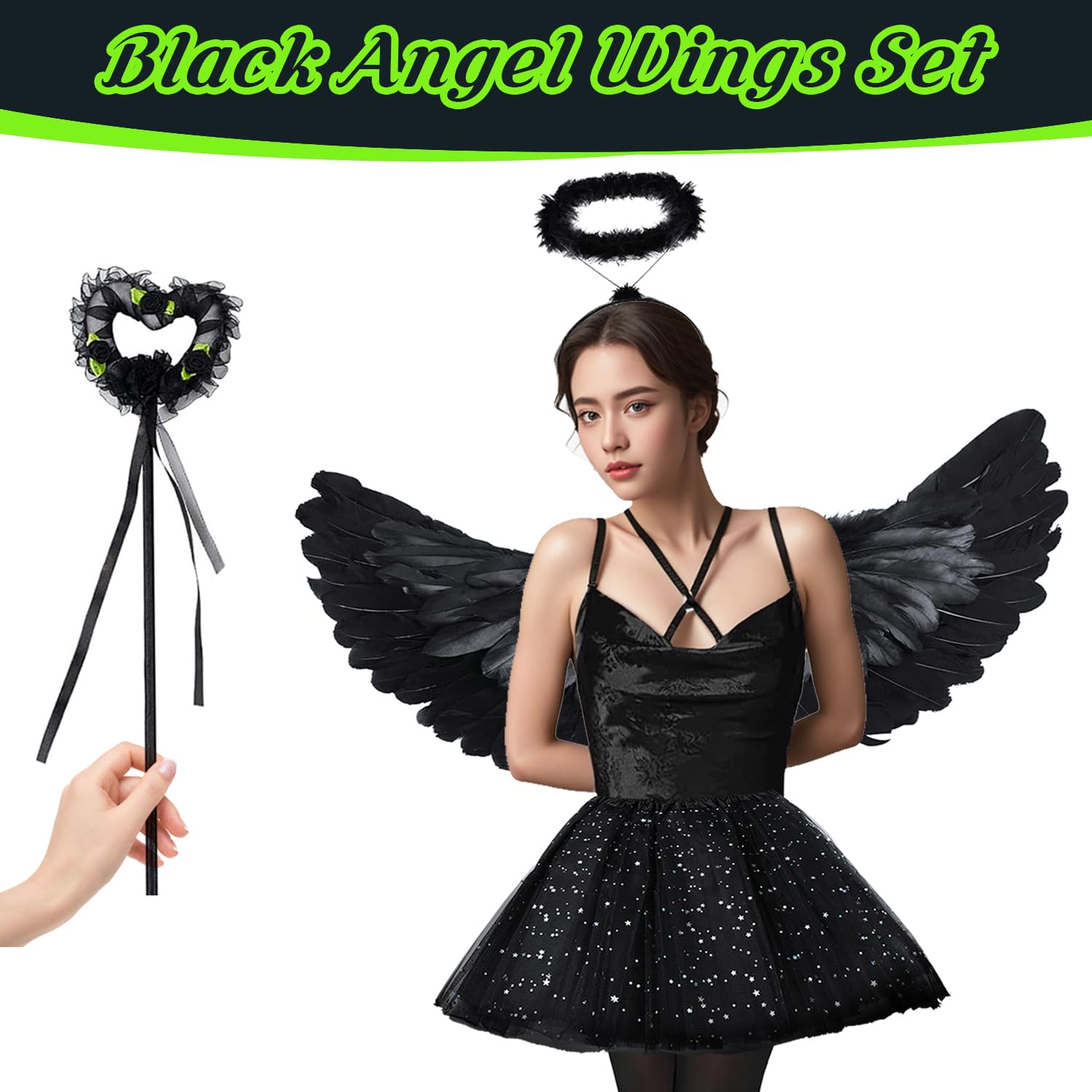 Atuoxing Angel Wings Black, Pack of 4 Angel Costume Women, 60/80