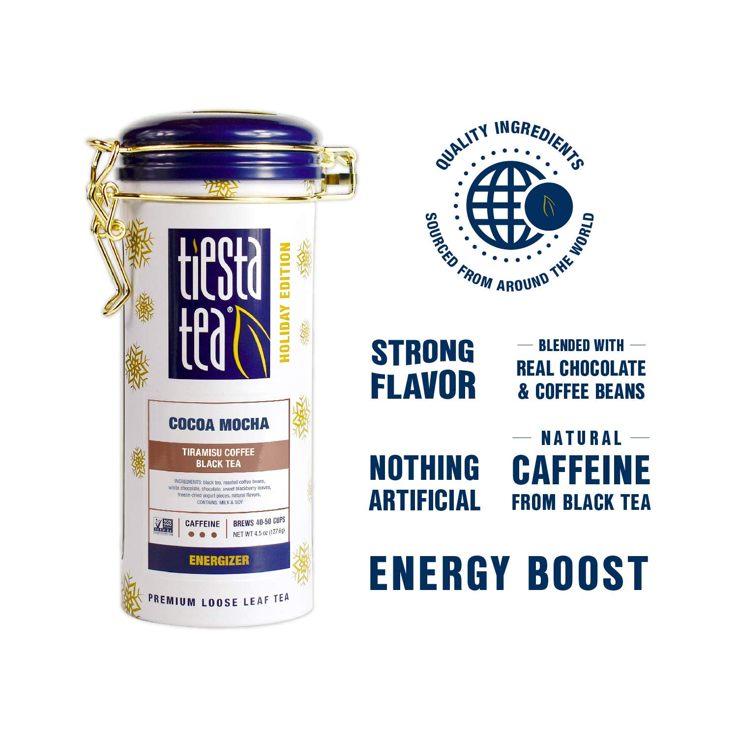 Tiesta Tea - Cocoa Mocha, Loose Leaf, Tiramisu Coffee Black Tea, Premium High Caffeinated Blend, Holiday, Make Hot or Iced & Brews Up to 25 Cups, 1.8 Ounce Resealable Pouch: Tiesta Tea - Cocoa Mocha | Loose Leaf | Tiramisu Coffee Black Tea | Premium Blend | High Caffeinated Holiday | Make Hot or Iced | Brews Up to 50 Cups | 4.5 Ounce Refillable Tin