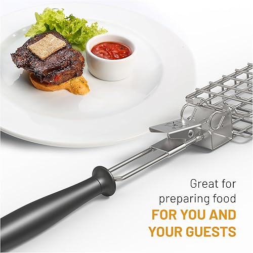 Miniatura 6 de Cesta de parrilla de acero inoxidable, rectangular, negra, perfecta para asar al aire libre, verduras, pescado, camarones, brochetas