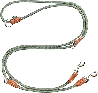Leisegrün Hundeleine große Hunde | Führleine 3m verstellbar mit 2 Karabiner | 3 Meter lang x 1,1 cm | Nur 300 g | Modell Devon | Grün product image