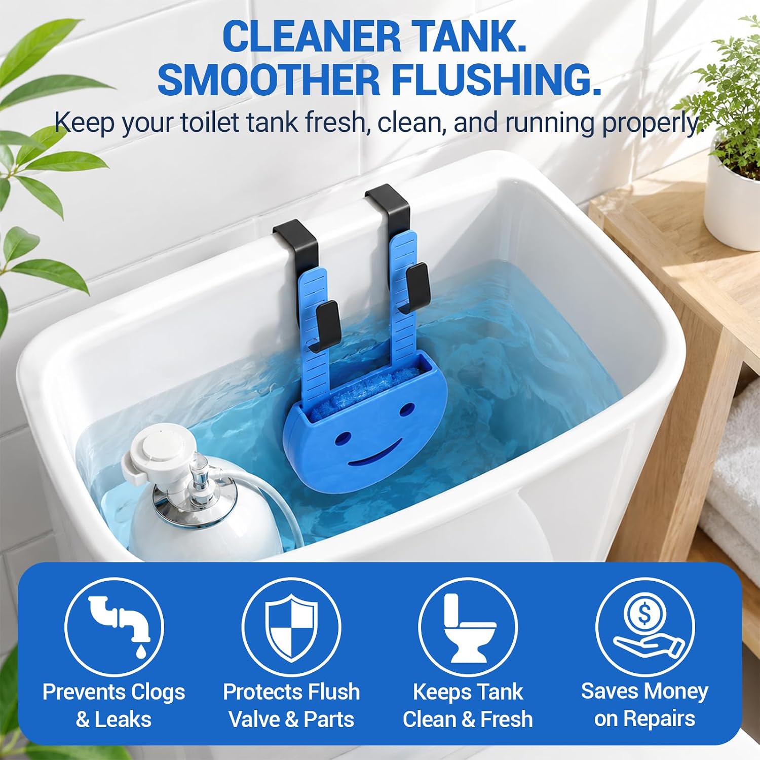 2Pcs Adjustable Toilet Tank Cleaner Block Holder, Silicone Hanging Storage Rack with Sturdy Hooks, Fit Most Standard Toilet Tanks