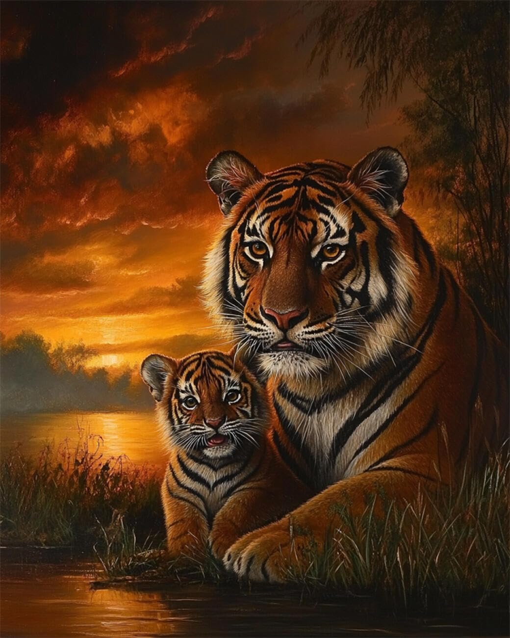 RKFLGEW DIY Embroidery Beads Set Tiger Portrait 50x70cm