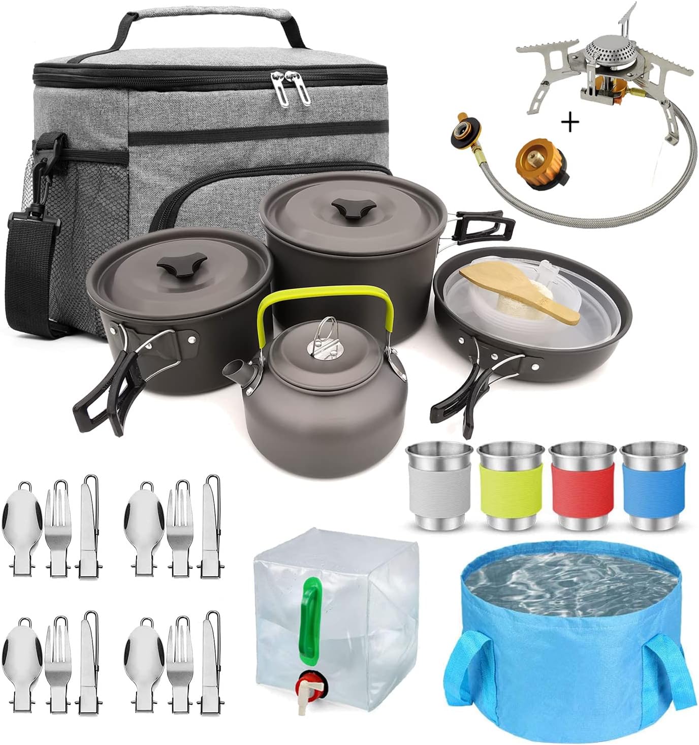 Camping Cooking Set, Campfire Cooking Equipment, Camp Kitchen, Camping Cookware Set, Camping Pots and Pans Set, Camping Pans, Outdoor Camping Mess Kit, Camping Gear Must Haves 28 pcs
