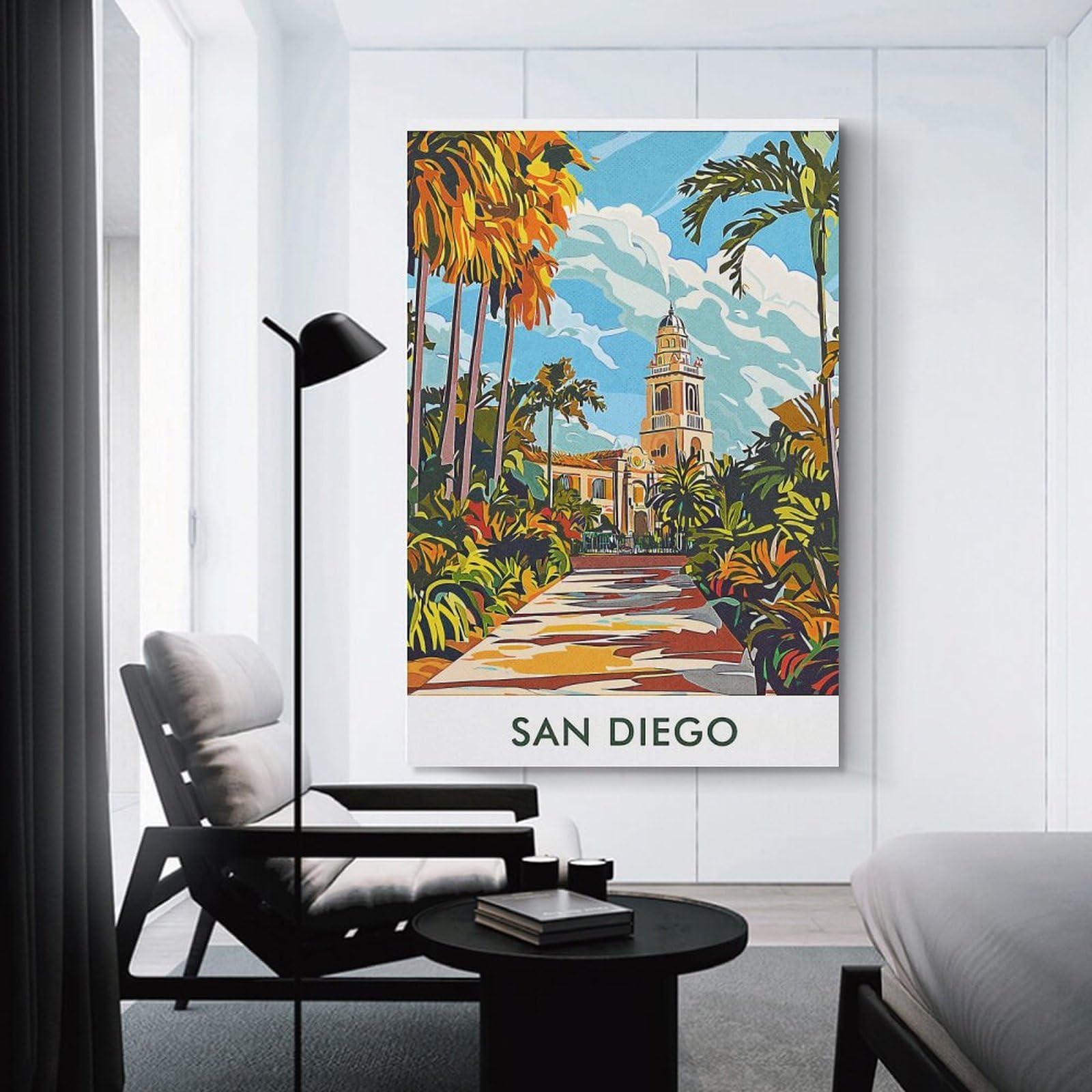 Junmoney San Diego Palm Tree Landscape Room Decor Wall Art, 20x30inch(50x75cm), for Hallway, Lounge Or Guest Room, Gift Idea for Housewarming And Birthdays
