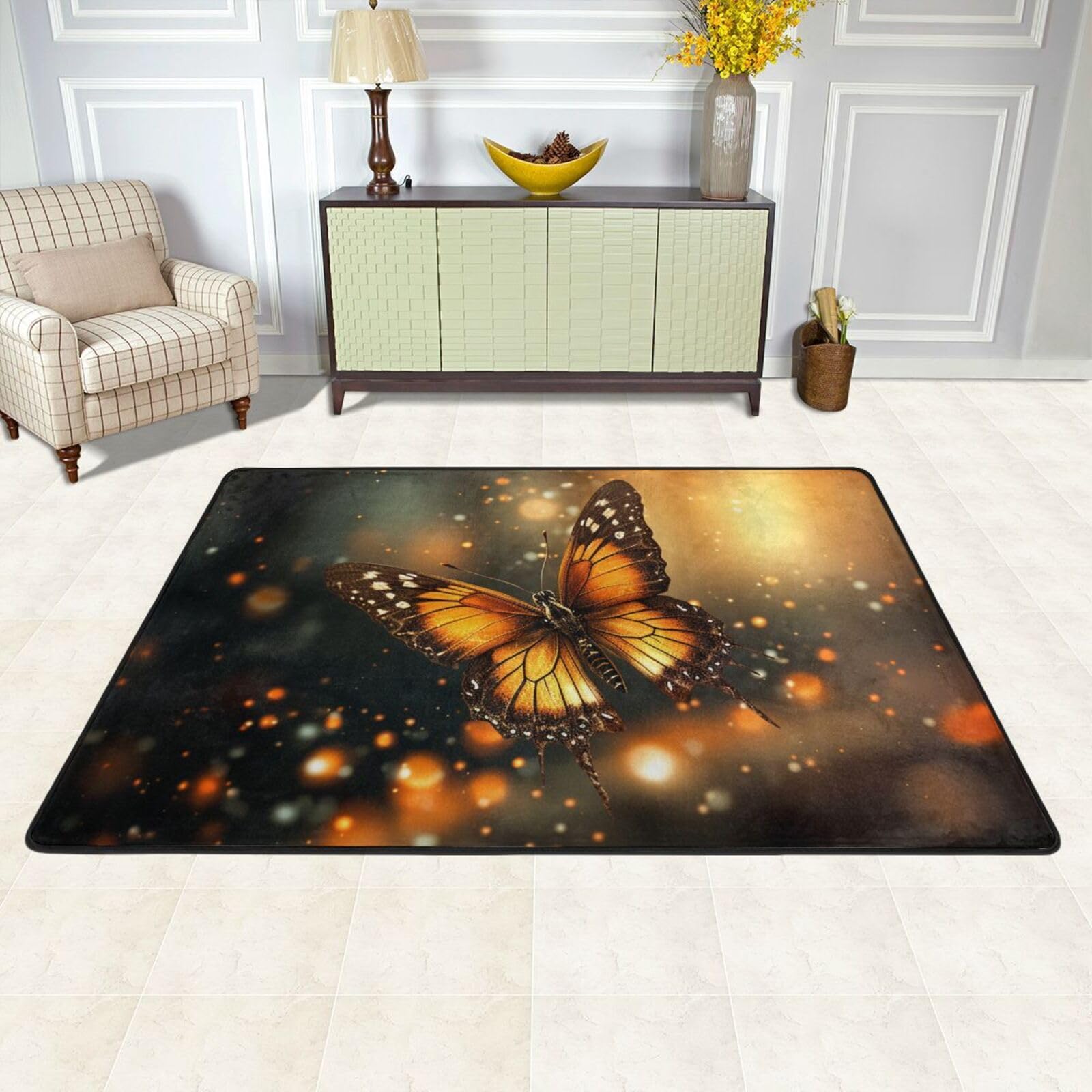 Grand tapis de sol doux pour buanderie et cuisine au décor papillon