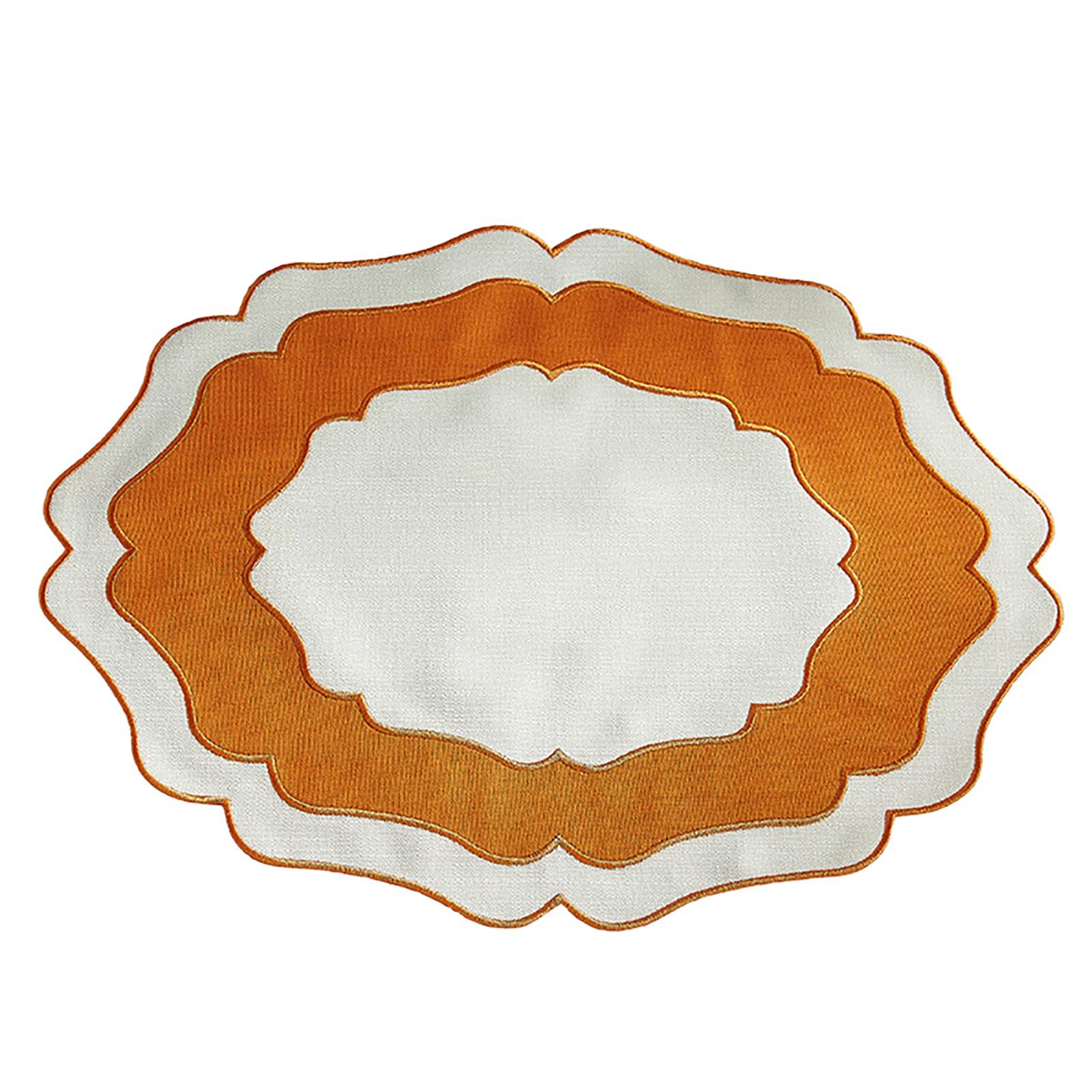 Virelynx Scalloped Linen Placemat – Dining Table Mat Machine Washable, Wrinkle Free Mat for Home Farmhouse Kitchen Restaurant