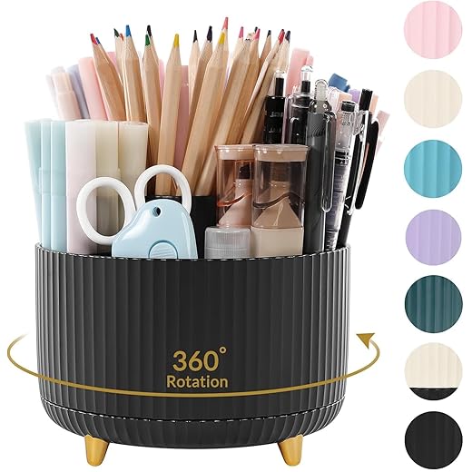 SKYDUE 360 Degree Rotating Desk Organizer, Dual-Purpose Pencil Pen Holder for Desktop, Rotating Desk Pen Organizer with 5 Slots, Office Supplies, Pencil Cup for Office, School, Home