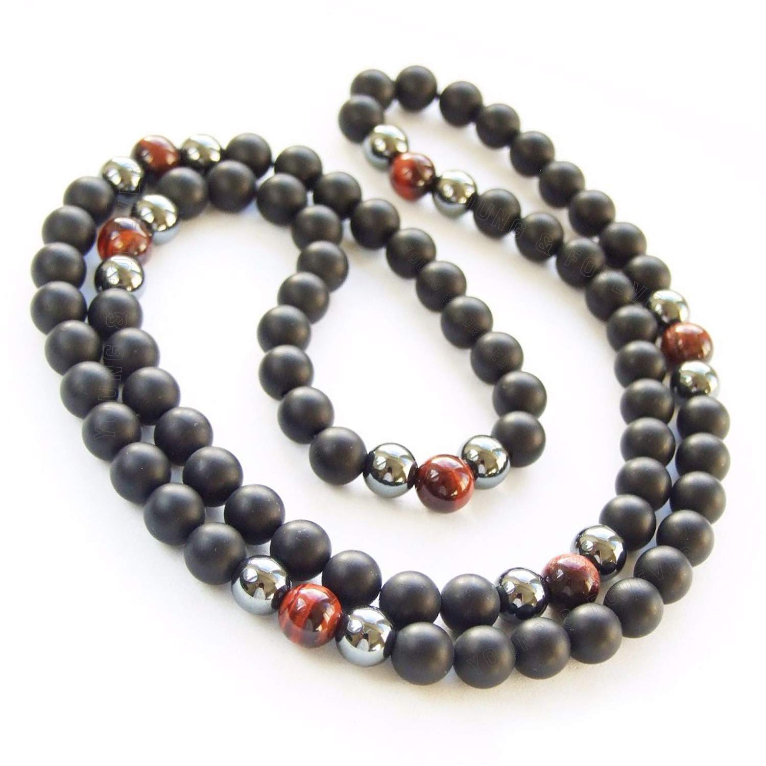 Young & Forever Gift D'vine Spiritual Natural Semi Precious Stone Jewellery Necklace Hematite Lava Rock Lapis Lazuli Reiki Men Necklace Buddha Beads and Men Necklace Long