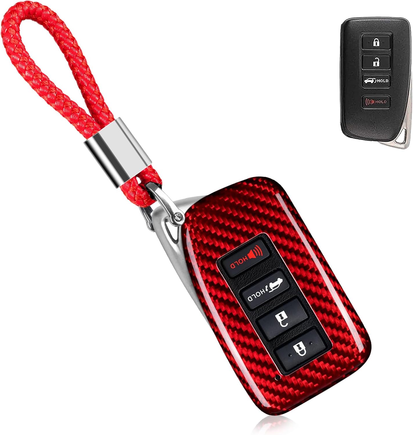 T-carbon Glass Fiber Key Fob Cover fits for Lexus Key Case Fits for Lexus is ES GS RC NX RX LX 200 250 350 4-Button Smart Key Fob with Keychain,Red