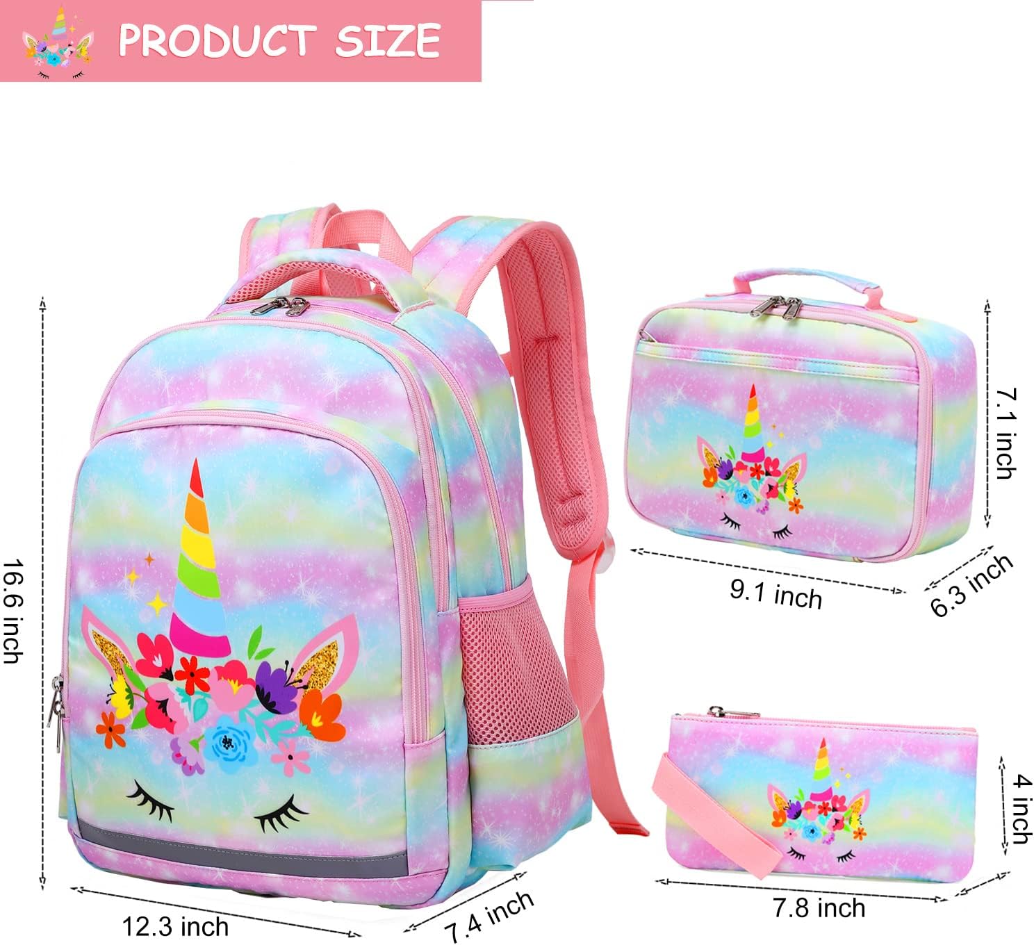 Girls Backpack, Unicorn Backpack for Girls, School Bag Preschool Backpack for Girl, Unicorn Bookbag Set for Kindergarten Elementary School