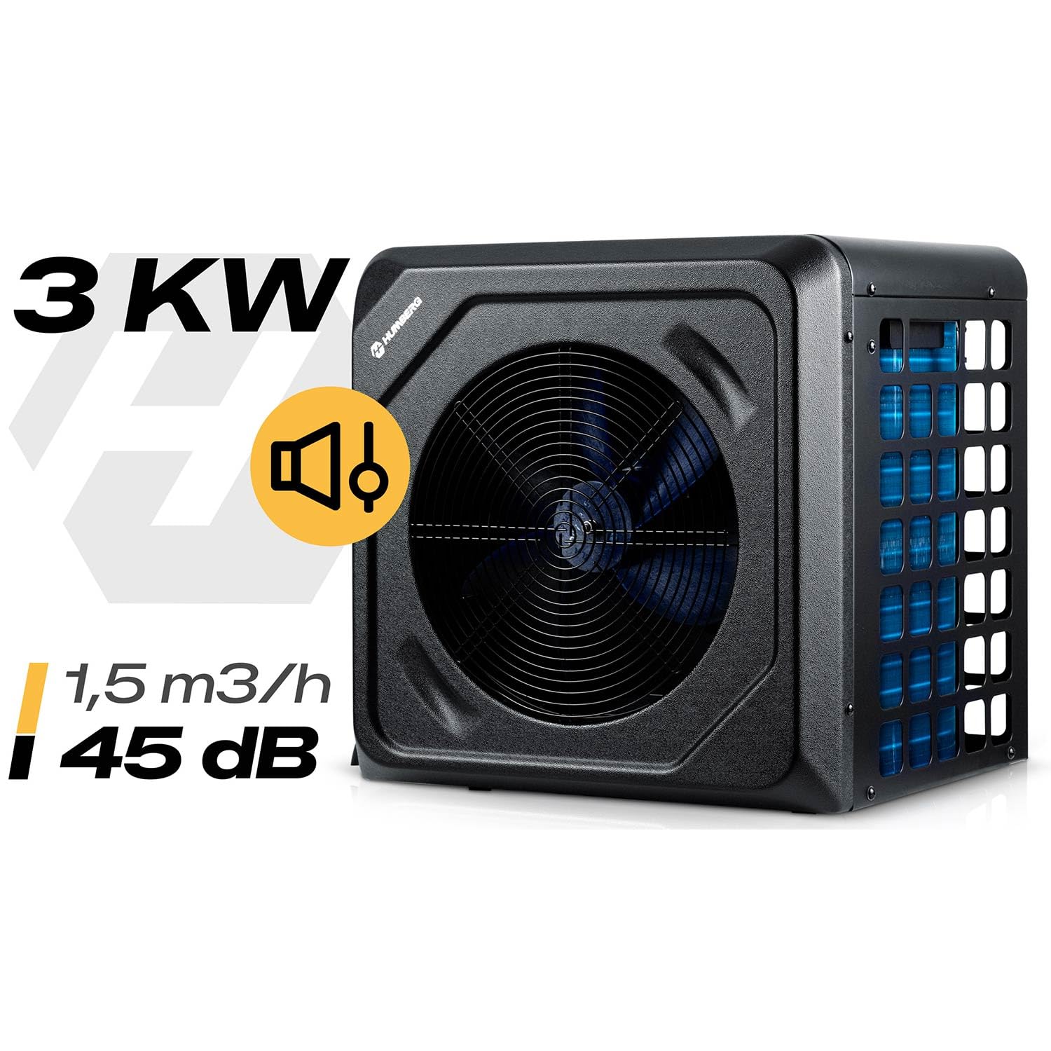Humberg Pompe à chaleur pour piscine - 3 kW - Chauffage de piscine - Pour piscines jusqu'à 10 000 l - Économie d'énergie - Silencieuse 45 dB - Contrôle par application Wi-Fi, LCD - COP 5,17 - Piscine