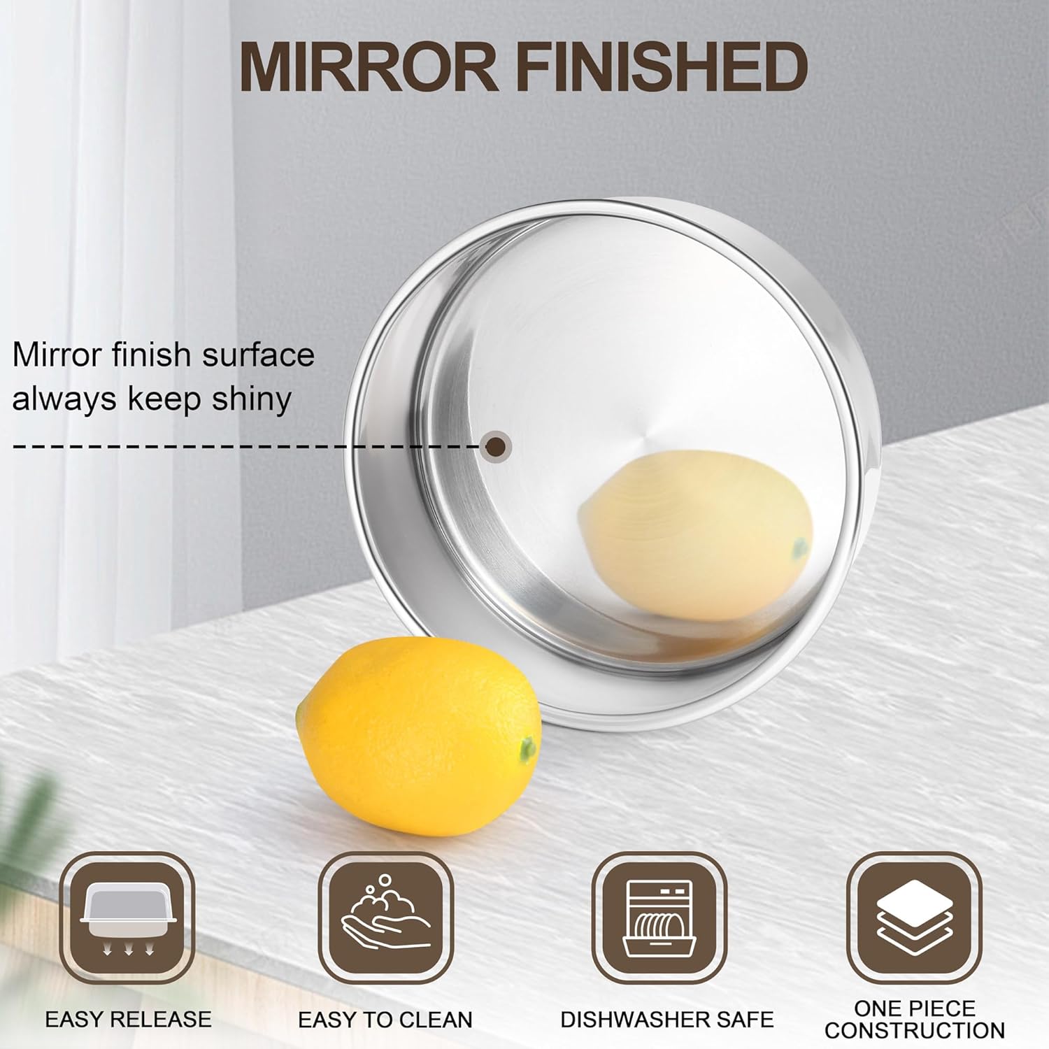 Homikit Round Cake Pan Set of 3, 8 Inch Stainless Steel Layer Cake Tins for Baking, Mirror Finish Bakeware for Wedding Birthday Baby Shower Party, Oven & Dishwasher Safe - Image 5