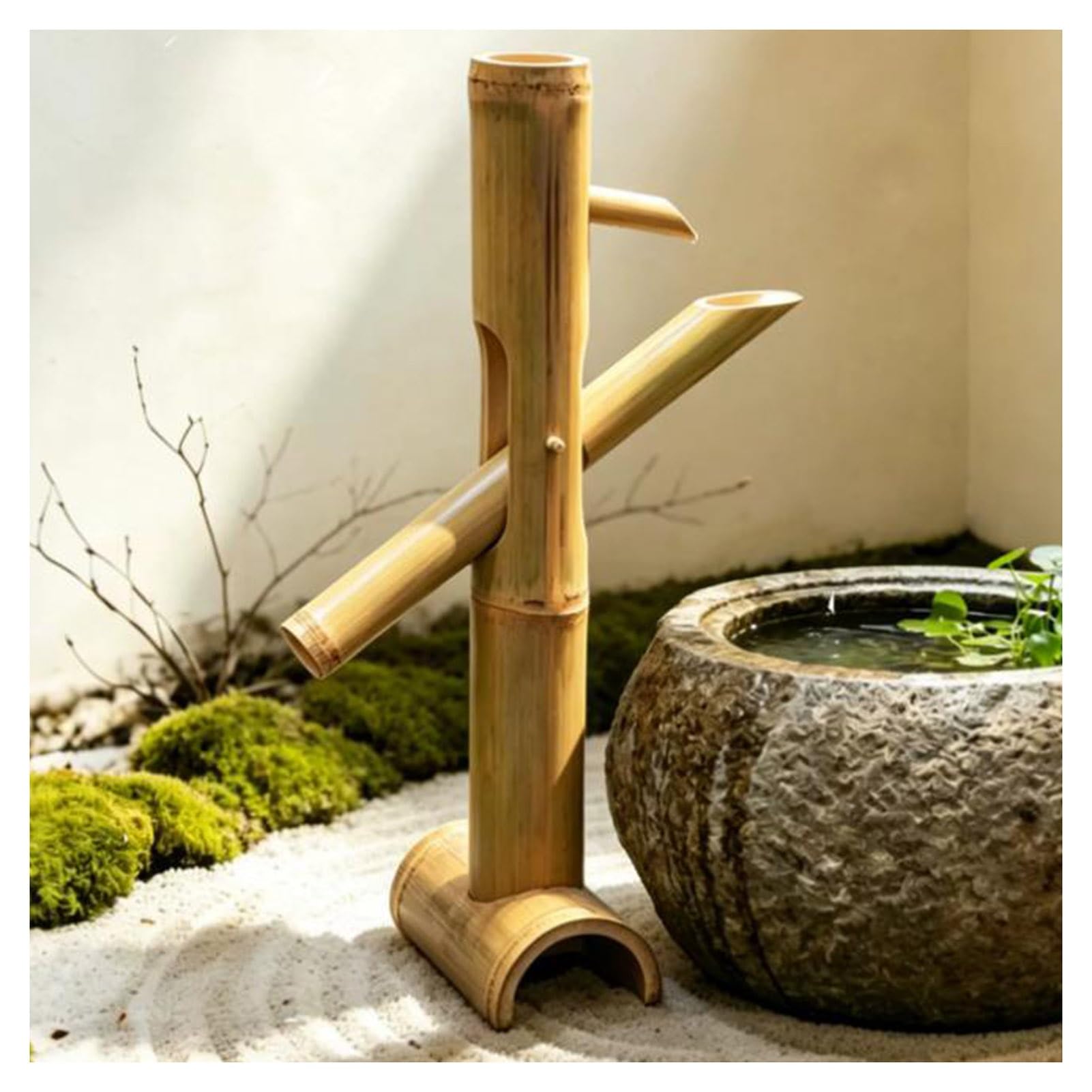 Fontana in bambù per decorazione da giardino, fontana zen giapponese da esterno con pompa per stagno, terrazza, relax tranquillo
