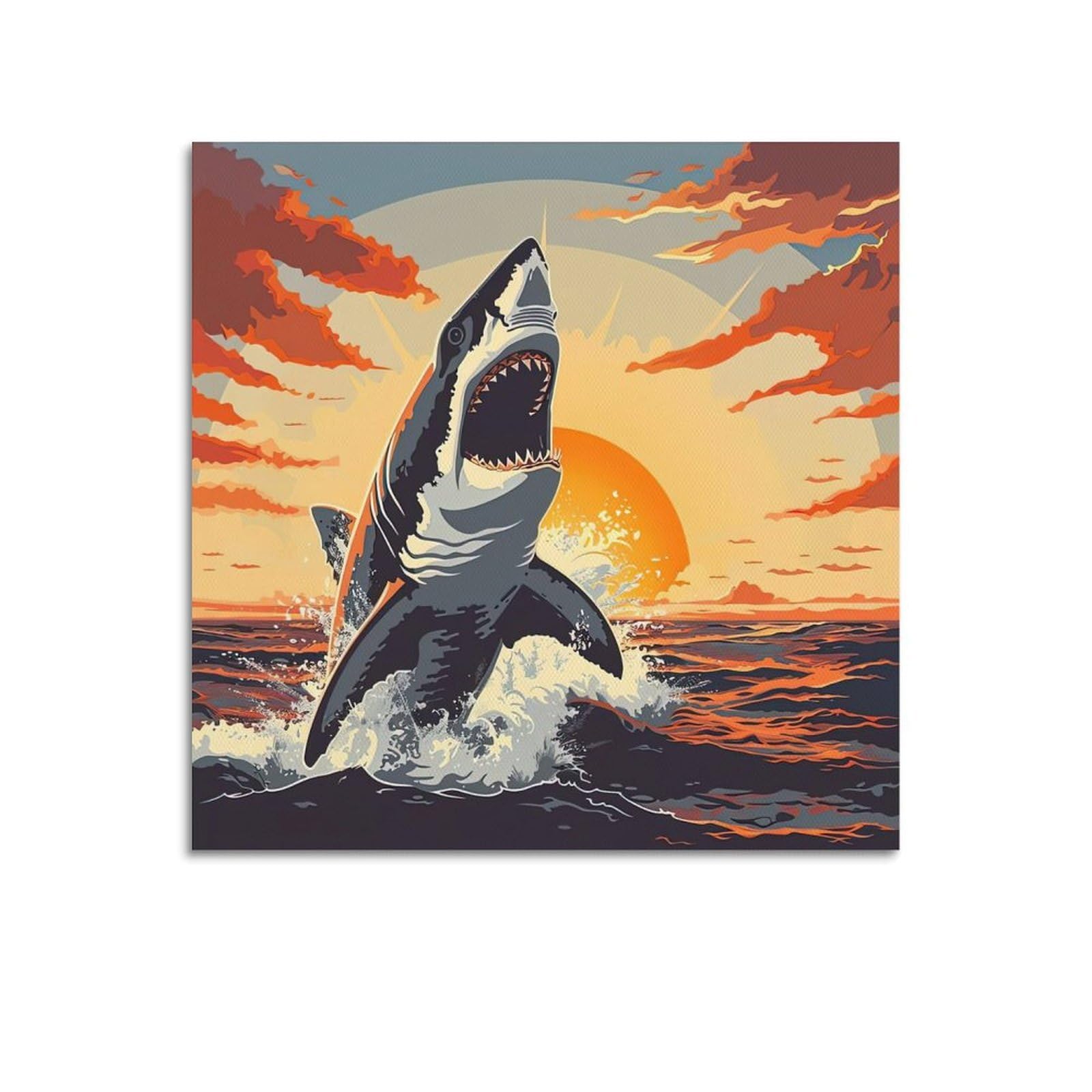 HUIYHB Animal Poster Sharks at Sunset Artwork Poster Decorative Painting Canvas Wall Posters And Art Picture Print Modern Family Bedroom Decor Posters 12x12inch(30x30cm)