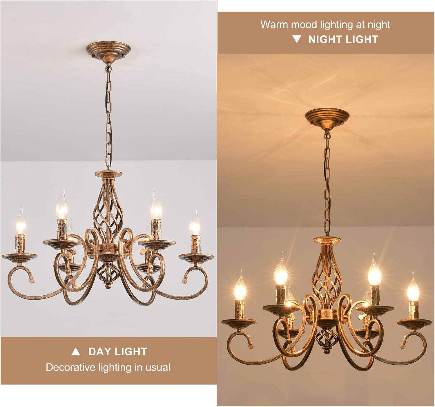 Ganeed Rustic 6-Light Chandeliers,French Country Vintage Chandelier,Metal in Antique Bronze Pendant Chandelier,Pendant Light Fixture for Island Kitchen Farmhouse Dining Room Living Room